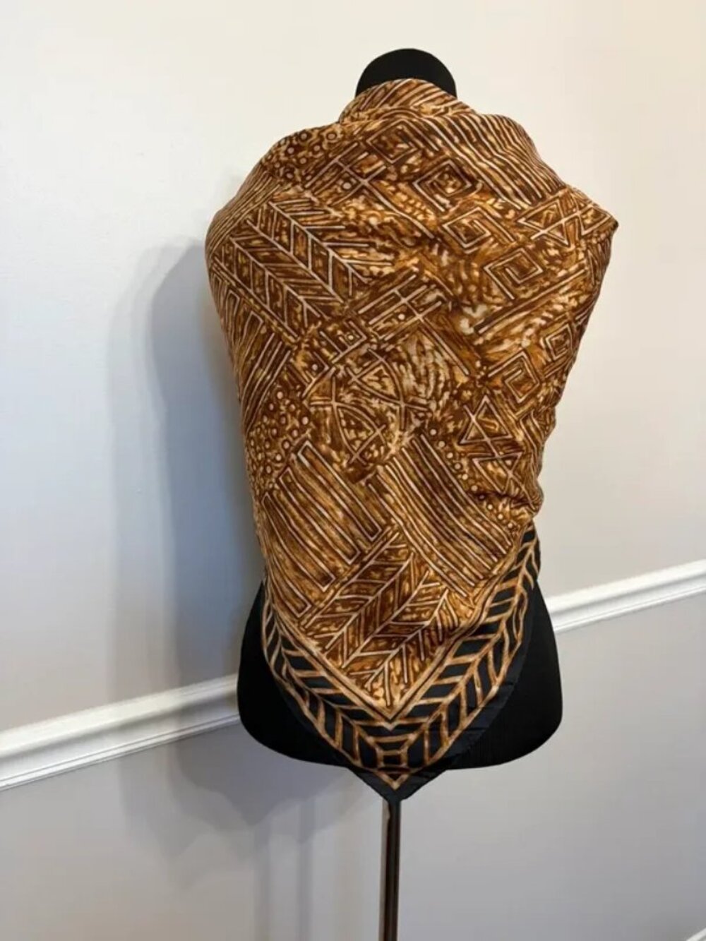 Ellen Tracy Black Brown Silk Scarf Vintage